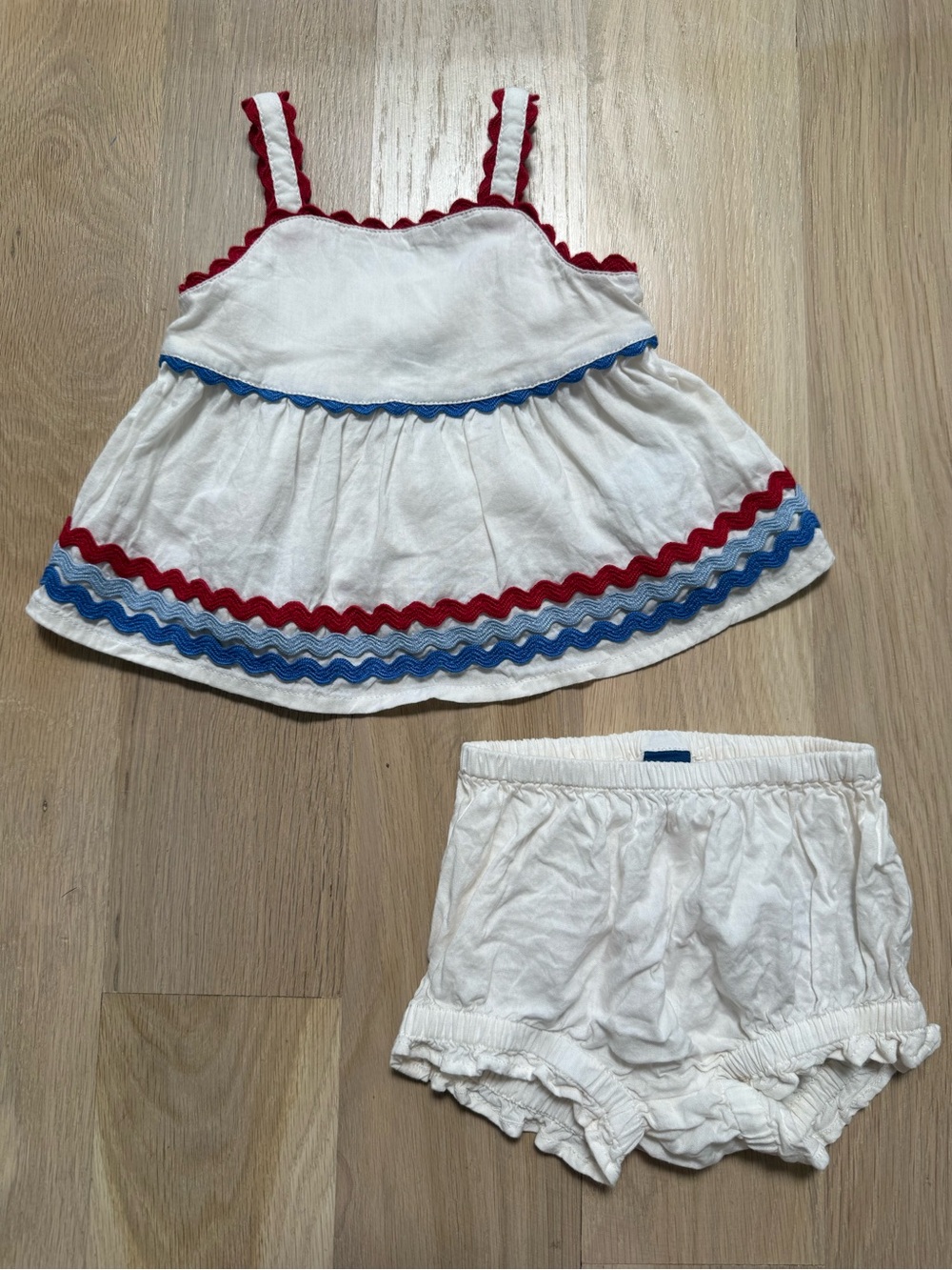Old Navy White Tank Top & Bloomers with Red and Blue Trim